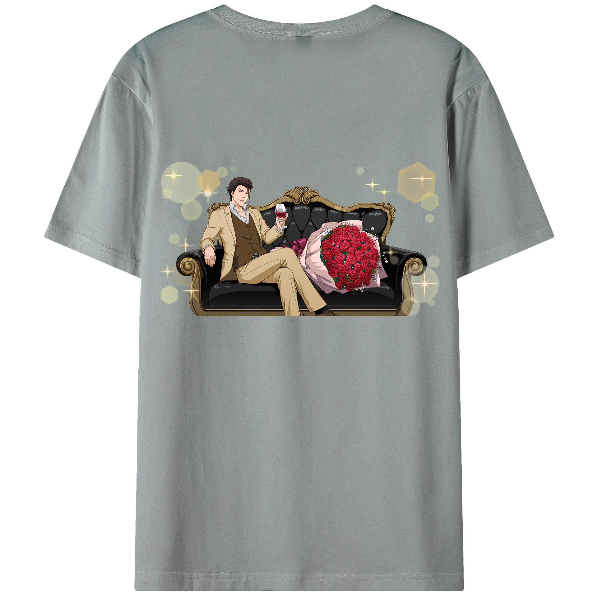 （画像用） ブリーチ 藍染 惣右介（あいぜん そうすけ） BLEACH Aizen Sousuke 綿100％ メンズ半袖Tシャツ（バックプリント） 通気性